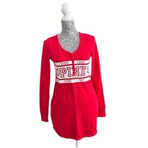Victoria's Secret PINK Red Thermal Sleep‎ Pajama Dress Henley Nightgown XS